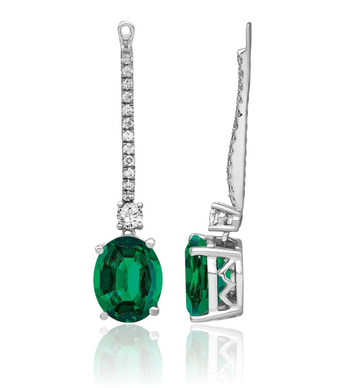 14K Solid White Gold Lab Diamond Green Emerald Earring Jackets for Studs