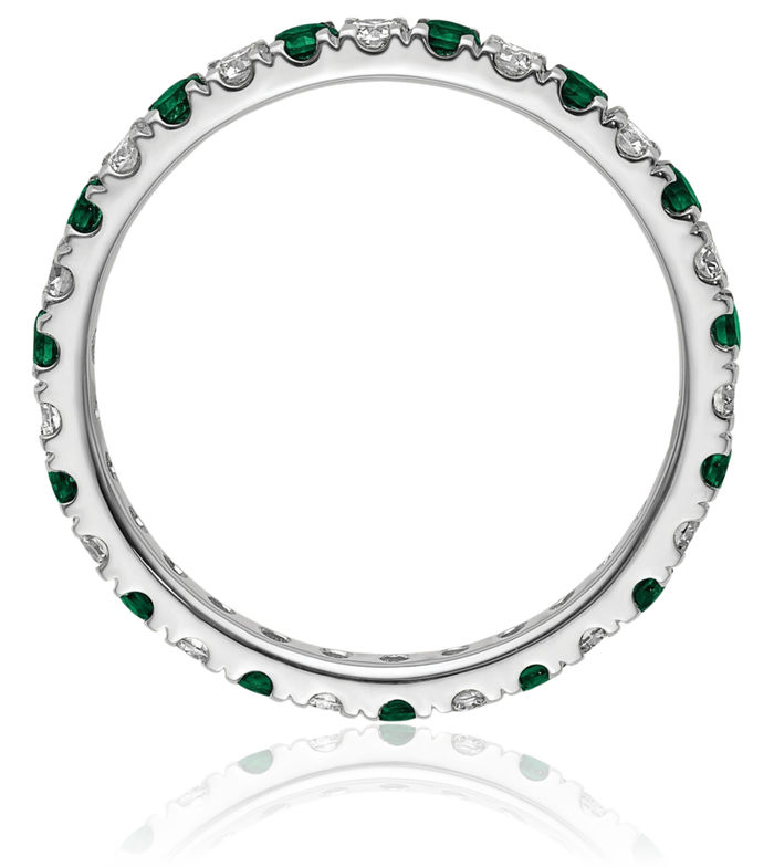 14K Solid White Gold Lab Diamond Green Emerald Eternity Ring May Birthstone Jewelry