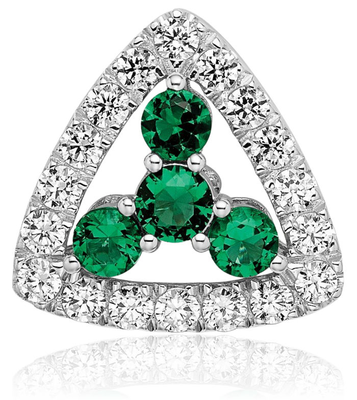 14K Solid White Gold Lab Diamond Green Emerald Triangle Pen Necklace Gemstone Pendant Charm