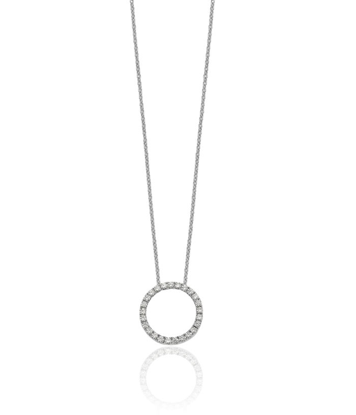 14K Solid White Gold Diamond Circle Round Geometric Necklace Chain