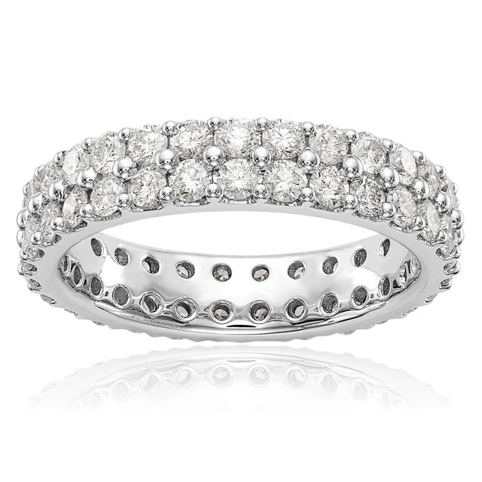 14K Solid White Gold Lab Diamond Eternity Wedding Band Ring