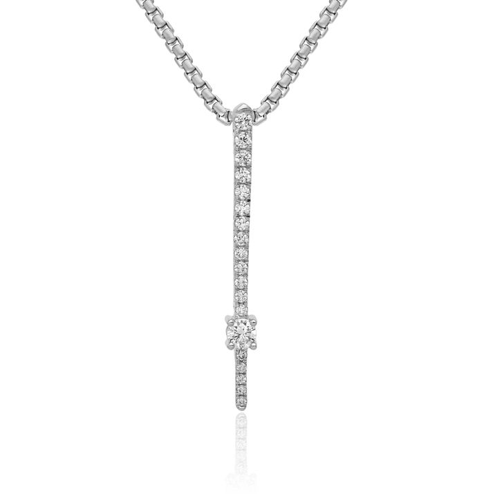 14K Solid White Gold Lab Diamond Floating Chain Slide Pendant Necklace Charm