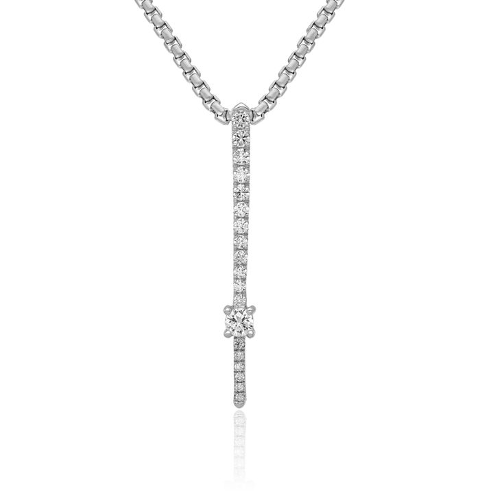 14K Solid White Gold Lab Diamond Floating Chain Slide Pendant Necklace Charm