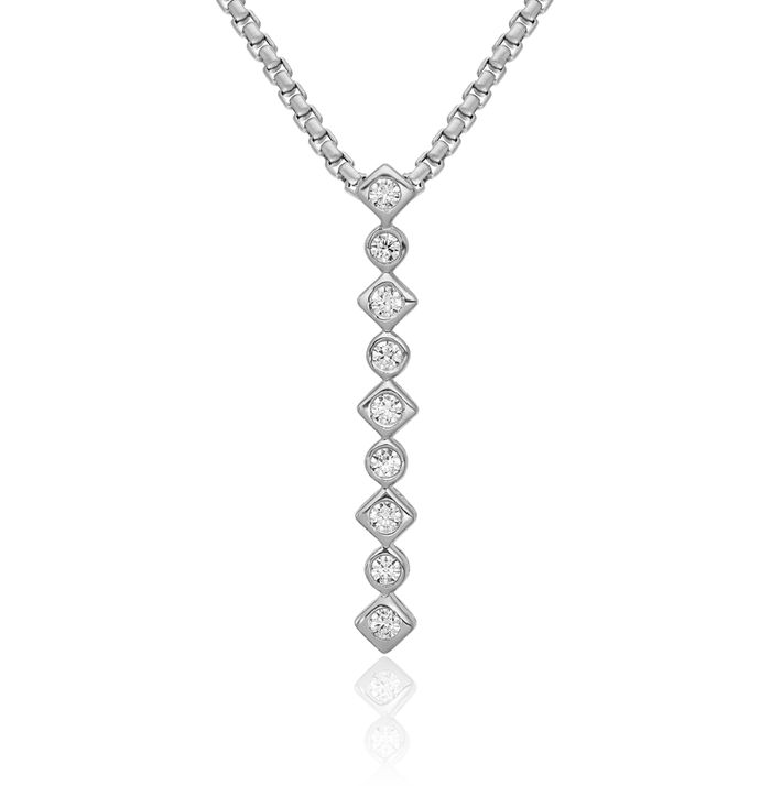 14K Solid White Gold Lab Diamond Floating Chain Slide Pendant Necklace Charm