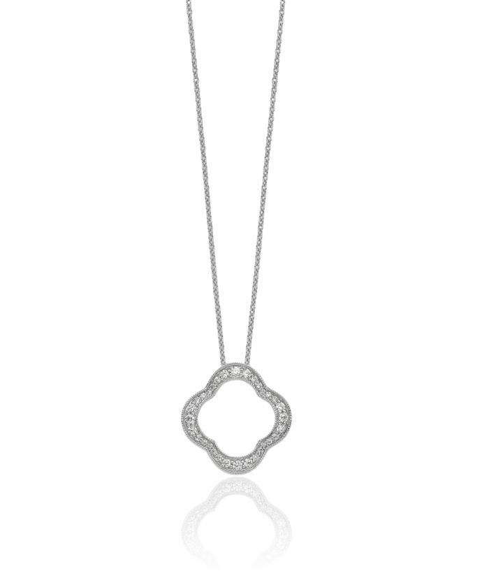 14K Solid White Gold Lab Diamond Flower Chain Geometric Necklace