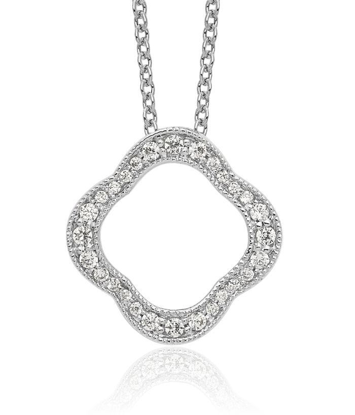 14K Solid White Gold Lab Diamond Flower Chain Geometric Necklace