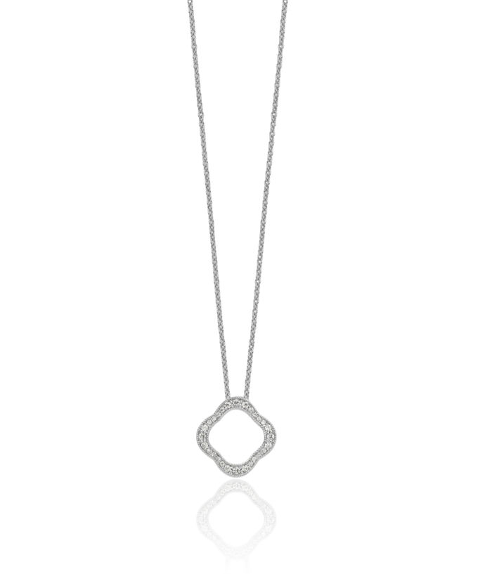 14K Solid White Gold Lab Diamond Flower Chain Geometric Necklace