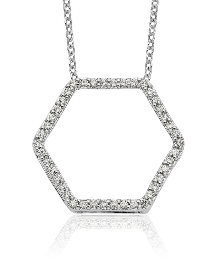 14K Solid White Gold Lab Diamond Geometric Necklace Chain