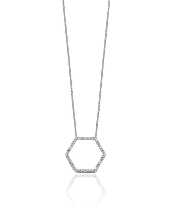 14K Solid White Gold Lab Diamond Geometric Necklace Chain