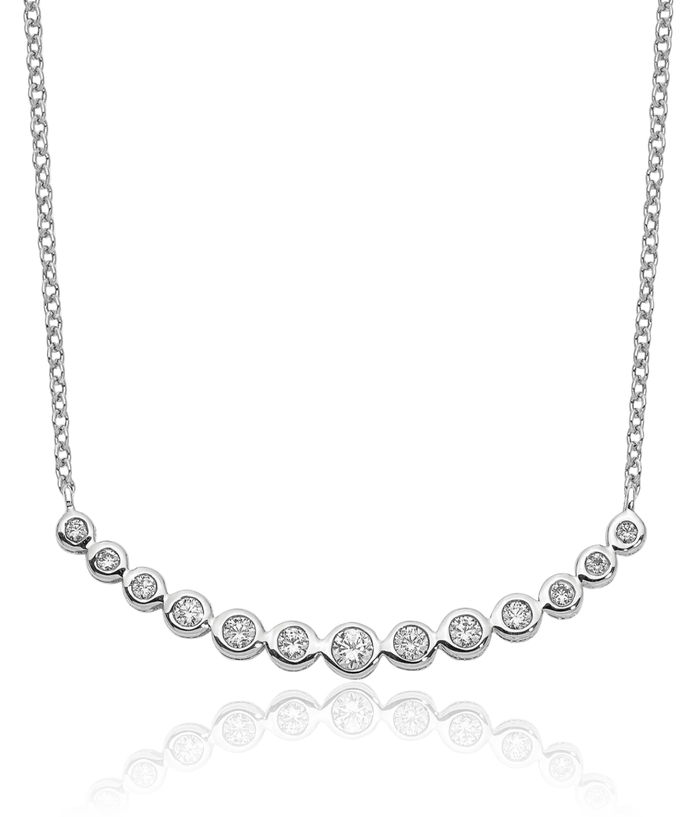 14K Solid White Gold Lab Diamond Graduated Bar Chain Necklace