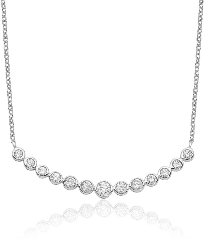 14K Solid White Gold Lab Diamond Graduated Bar Chain Necklace