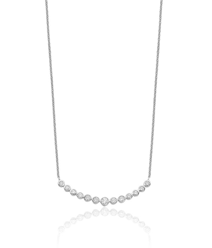 14K Solid White Gold Lab Diamond Graduated Bar Chain Necklace