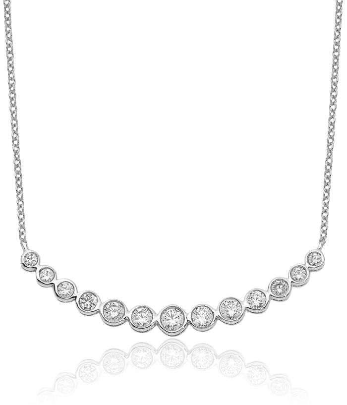 14K Solid White Gold Lab Diamond Graduated Bar Chain Necklace