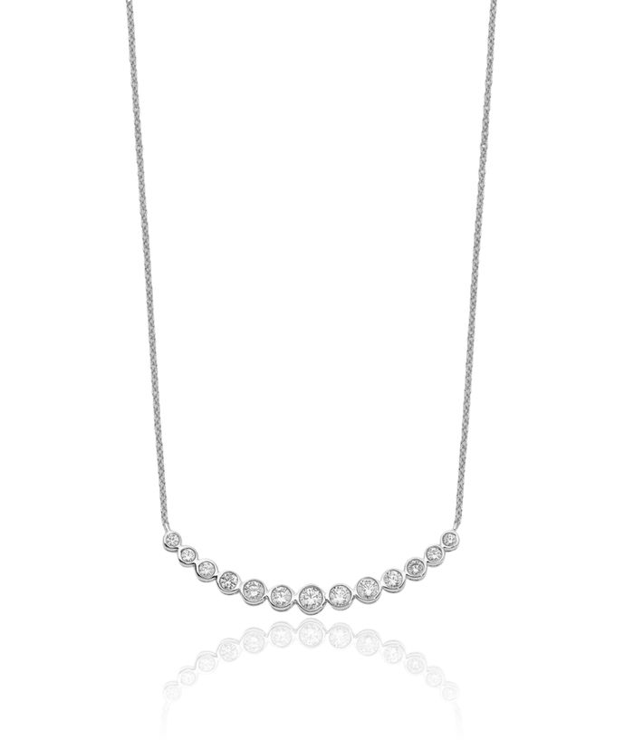 14K Solid White Gold Lab Diamond Graduated Bar Chain Necklace