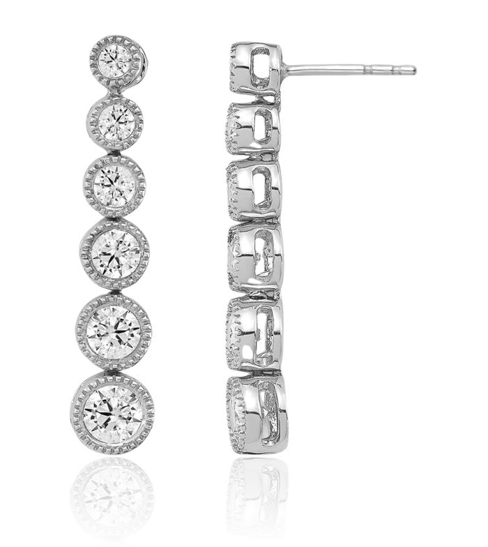 14K Solid White Gold Lab Diamond Graduated Drop Dangle Earrings