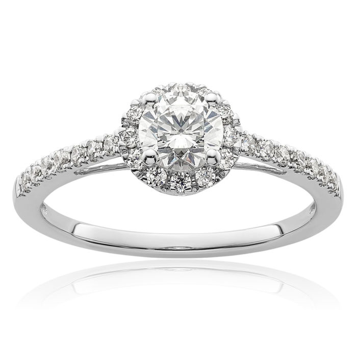 14K Solid White Gold Lab Diamond Halo Round Engagement Ring