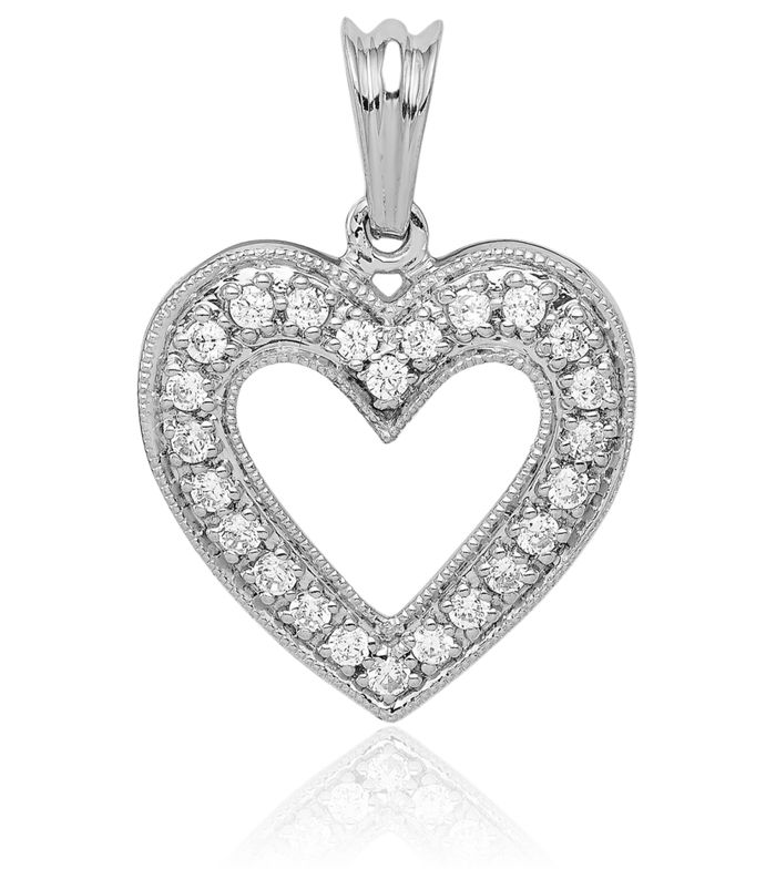 14K Solid White Gold Lab Diamond Heart Necklace Love Pendant Charm