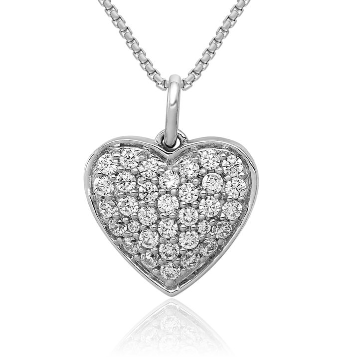 14K Solid White Gold Lab Diamond Heart Necklace Love Pendant Charm