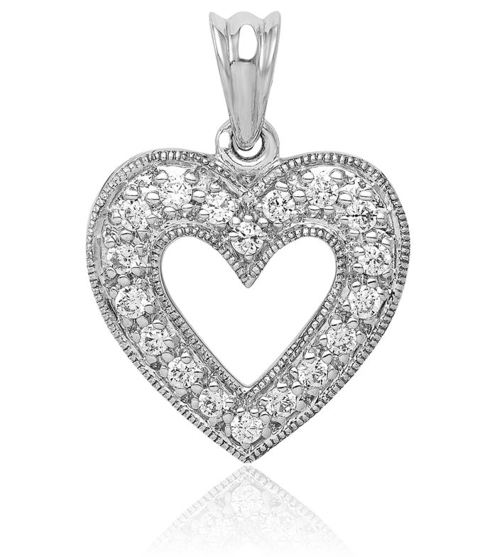 14K Solid White Gold Lab Diamond Heart Necklace Love Pendant Charm