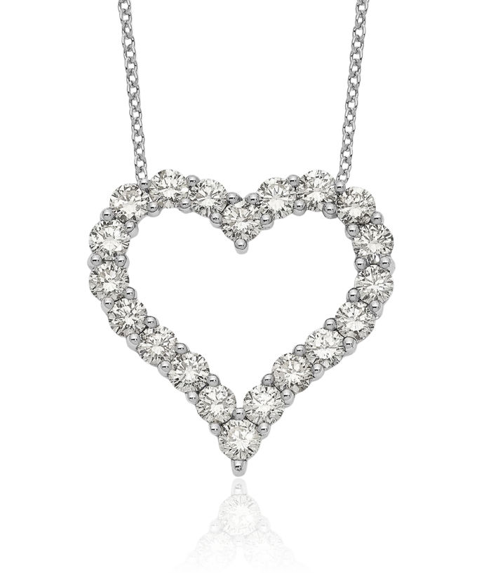 14K Solid White Gold Lab Diamond Heart Pendant Necklace