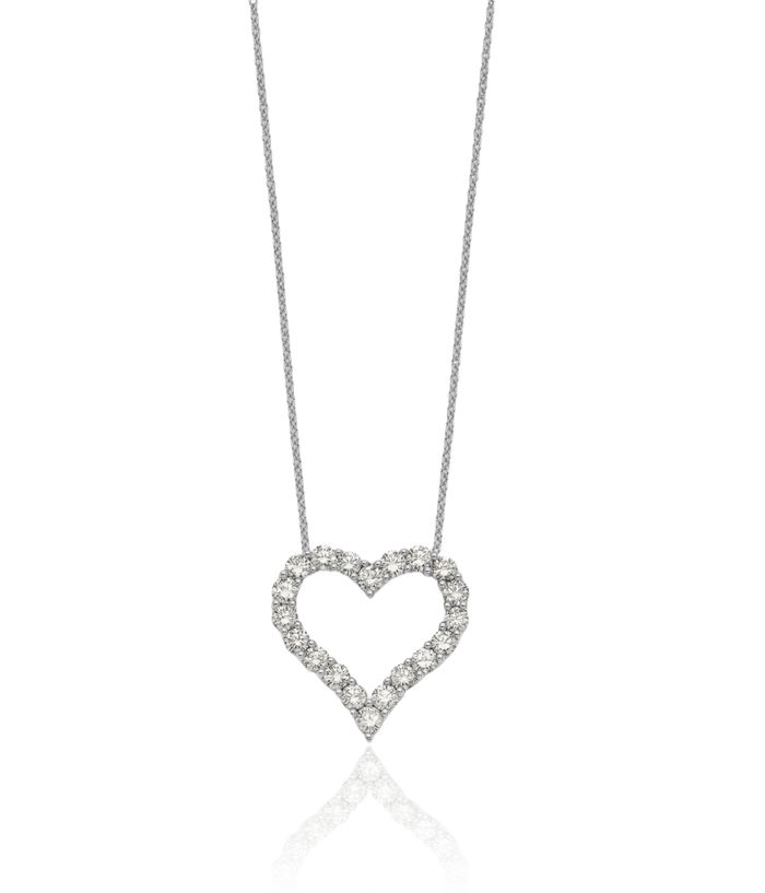 14K Solid White Gold Lab Diamond Heart Pendant Necklace