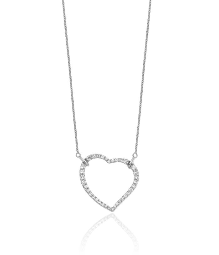 14K Solid White Gold Lab Diamond Heart Pendant Necklace