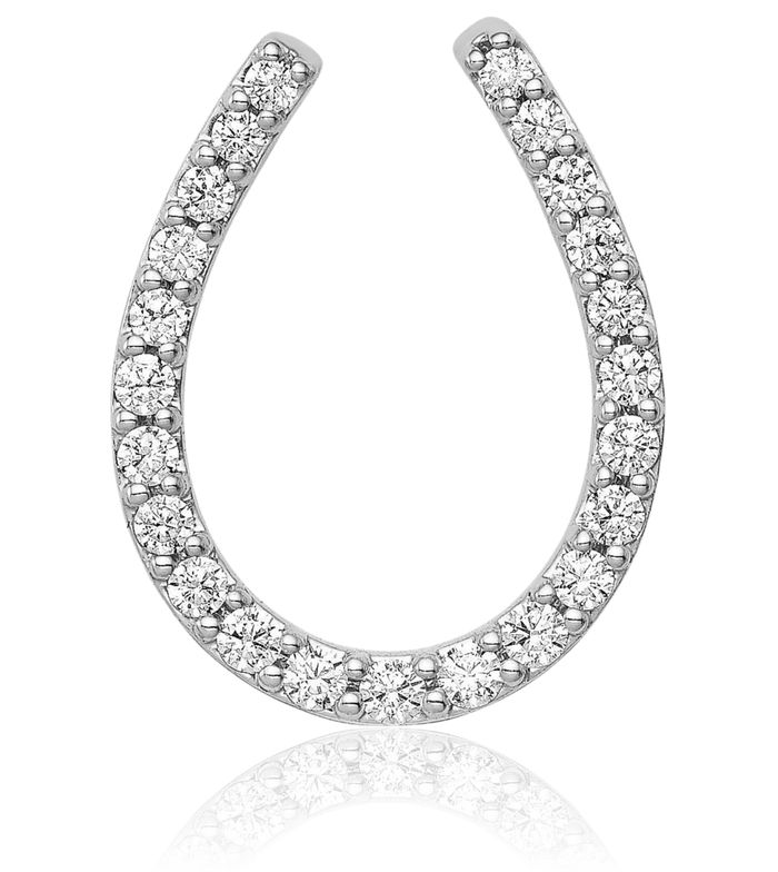 14K Solid White Gold Diamond Lucky Horseshoe Floating Chain Slide Pendant Necklace Animal Lover Equestrian Charm