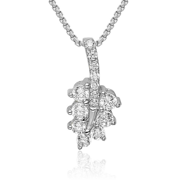 14K Solid White Gold Lab Diamond Leaf Flowers Floating Chain Slide Pendant Necklace Charm