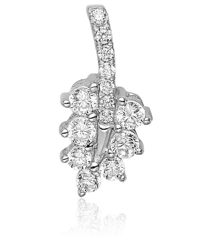 14K Solid White Gold Lab Diamond Leaf Flowers Floating Chain Slide Pendant Necklace Charm