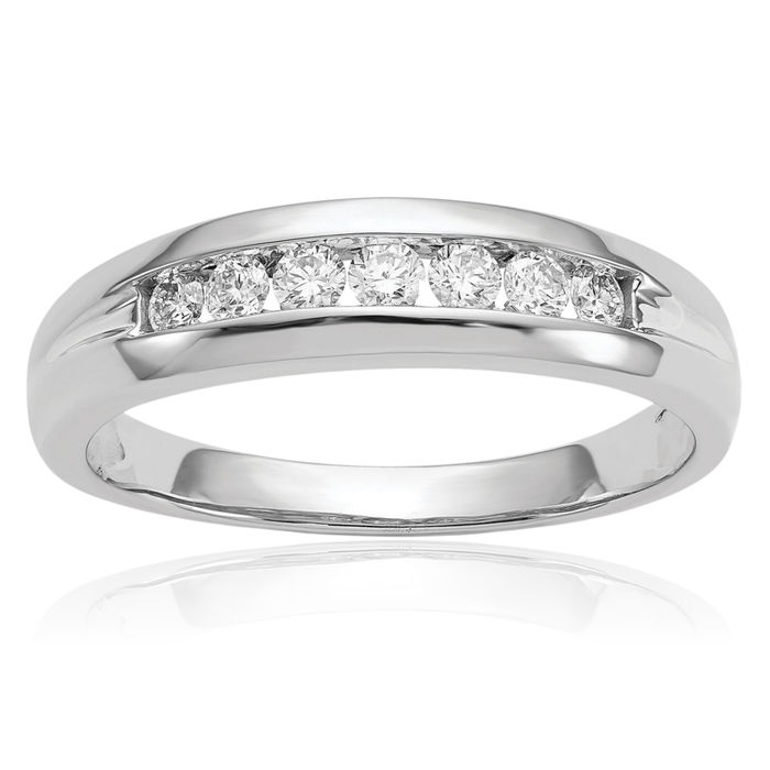 14K Solid White Gold Diamond Mens Channel Ring