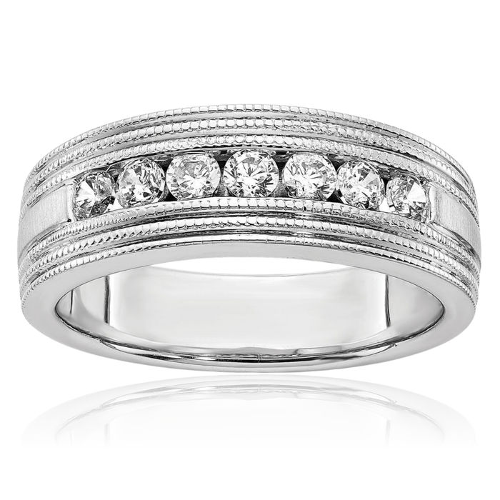 14K Solid White Gold Lab Diamond Mens Wedding Band Ring