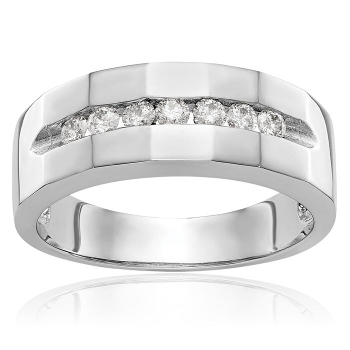 14K Solid White Gold Lab Diamond Mens Wedding Band Ring