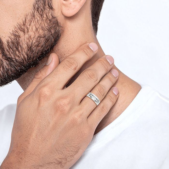 14K Solid White Gold Lab Diamond Mens Wedding Band Ring