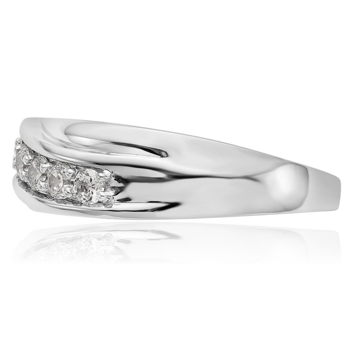 14K Solid White Gold Lab Diamond Mens Wedding Band Ring
