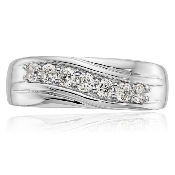 14K Solid White Gold Lab Diamond Mens Wedding Band Ring