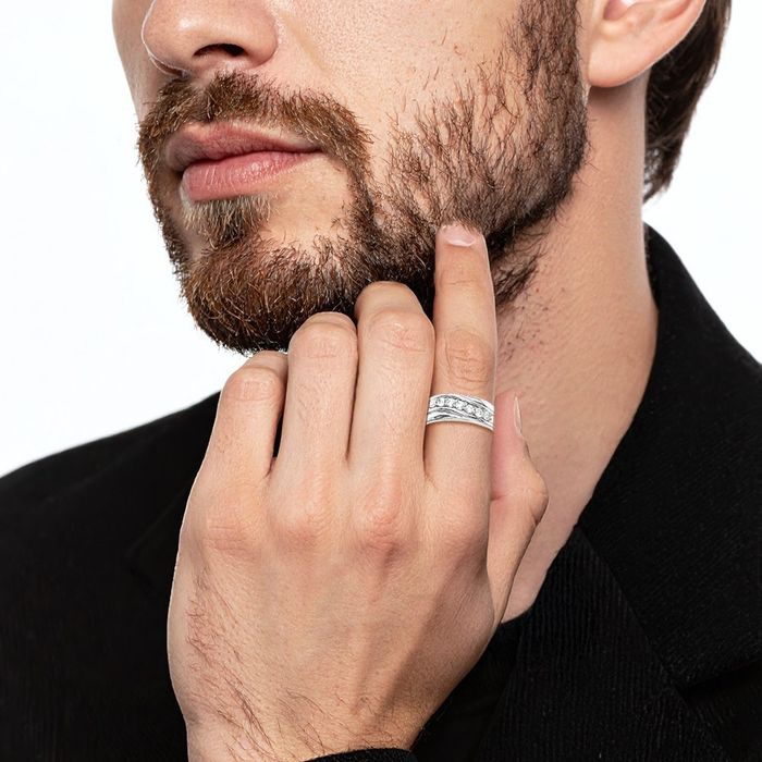 14K Solid White Gold Lab Diamond Mens Wedding Band Ring