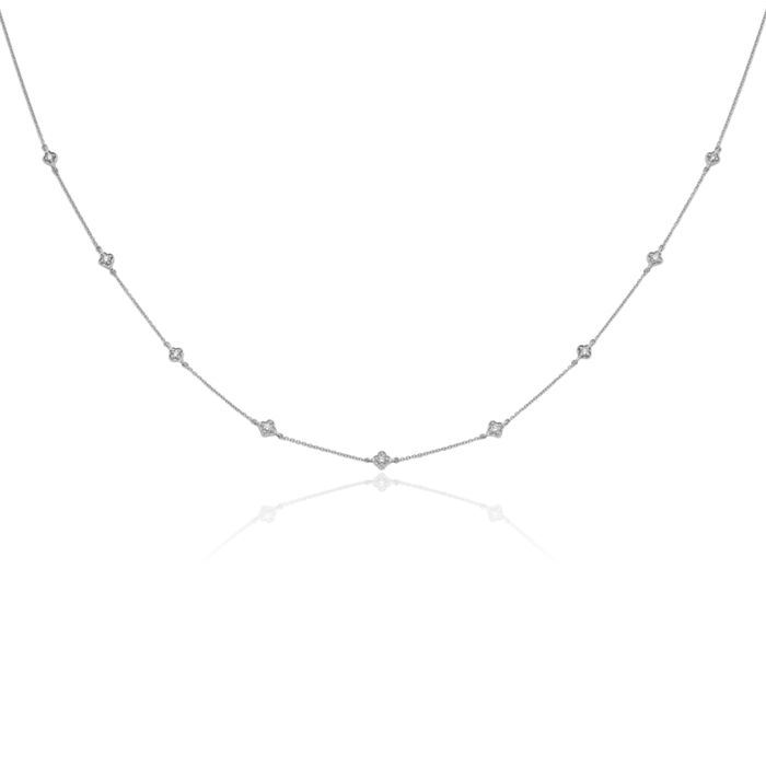 14K Solid White Gold Lab Diamond Multi Station Necklace