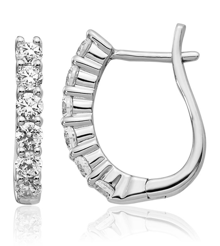 14K Solid White Gold Lab Diamond Oval Hoop Earrings