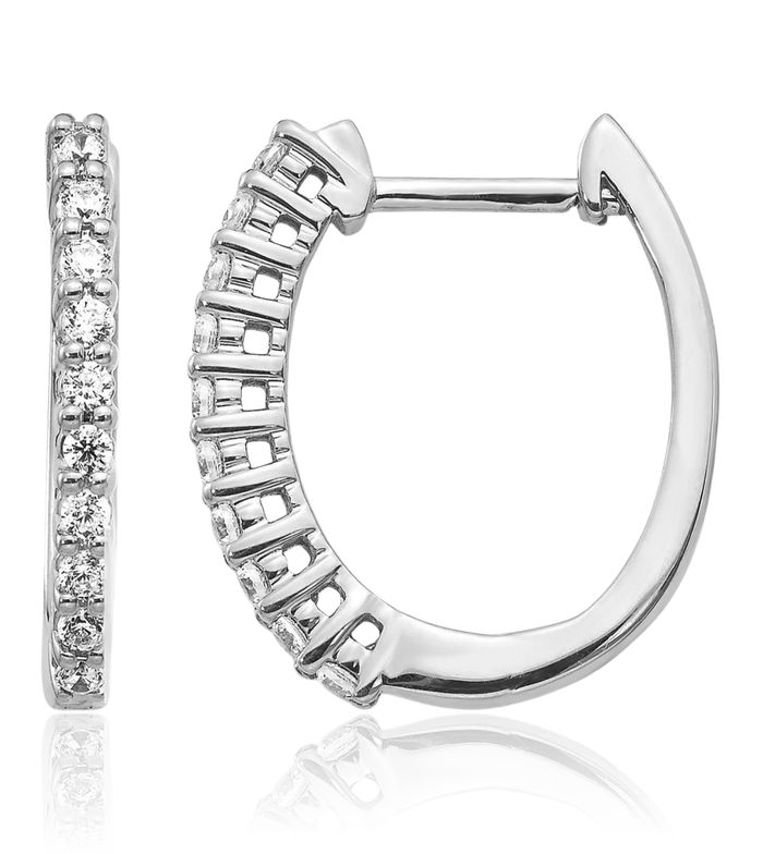 14K Solid White Gold Lab Diamond Oval Hoop Earrings