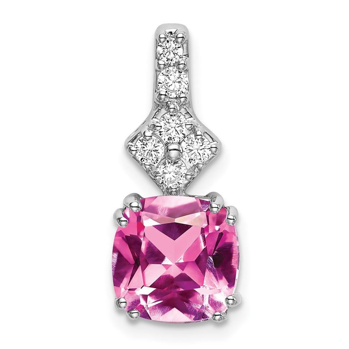 14K Solid White Gold Lab Diamond Pink Sapphire Necklace Gemstone Pendant Charm October Birthstone Jewelry