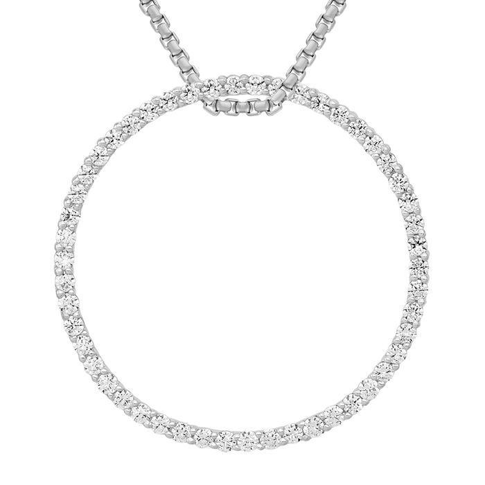 14K Solid White Gold Lab Diamond Circle Round Chain Necklace Pendant Charm