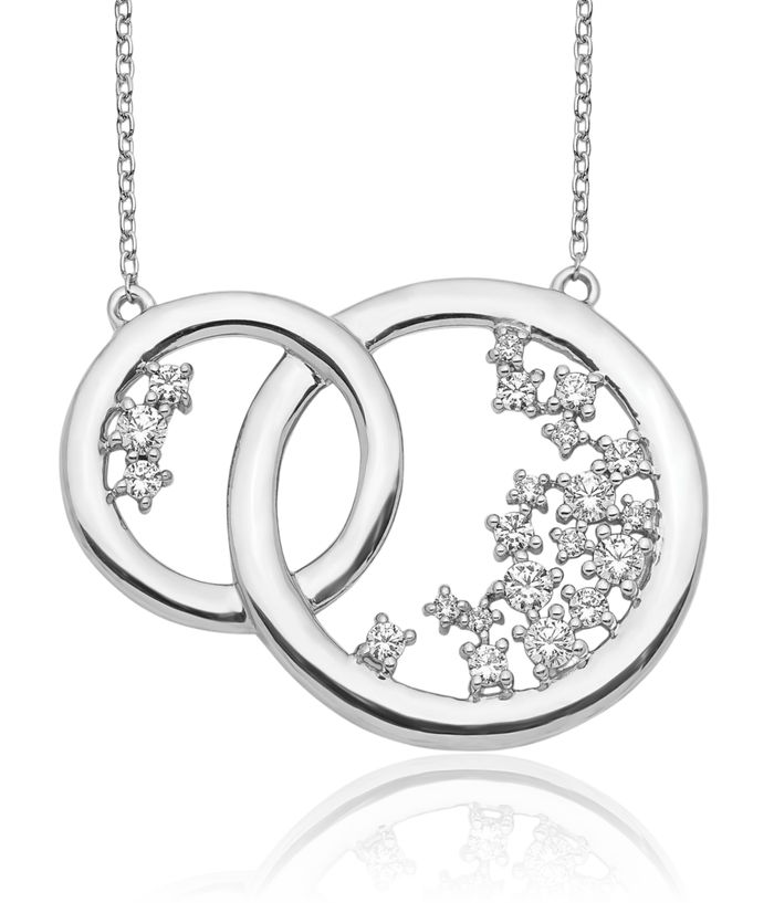 14K Solid White Gold Lab Diamond Circle Round Geometric Necklace