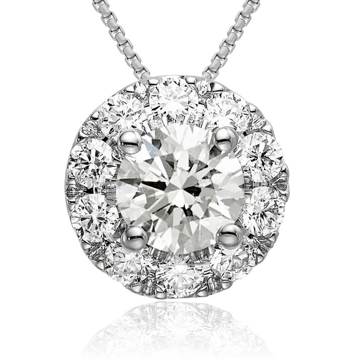 14K Solid White Gold Lab Diamond Round Halo Solitaire Necklace Chain Pendant Charm