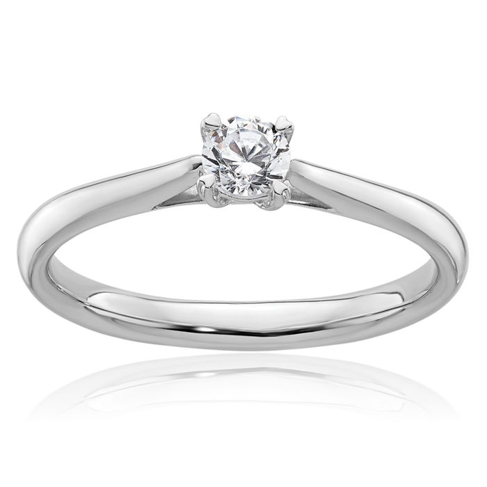 14K Solid White Gold Lab Diamond Round Solitaire Engagement Ring