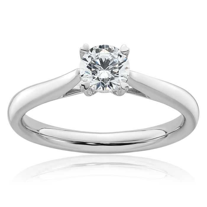 14K Solid White Gold Lab Diamond Round Solitaire Engagement Ring