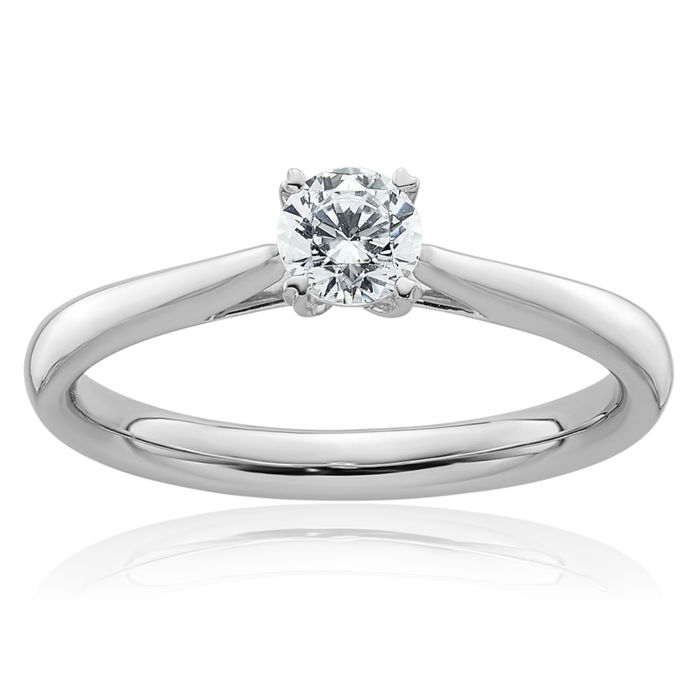 14K Solid White Gold Lab Diamond Round Solitaire Engagement Ring