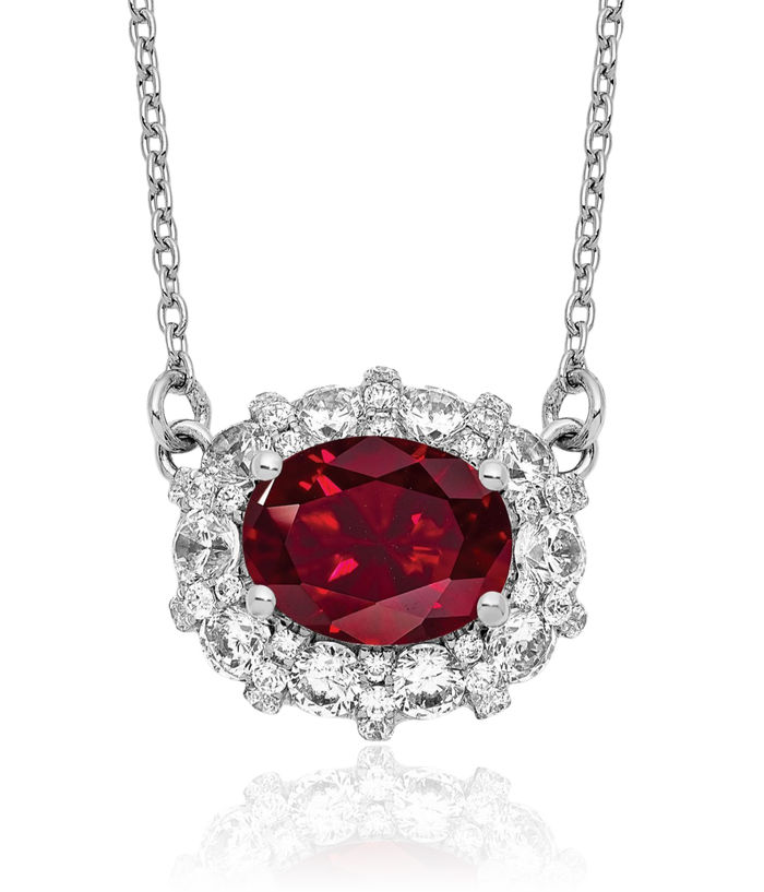 14K Solid White Gold Lab Diamond Red Ruby Chain Necklace Gemstone Pendant Charm