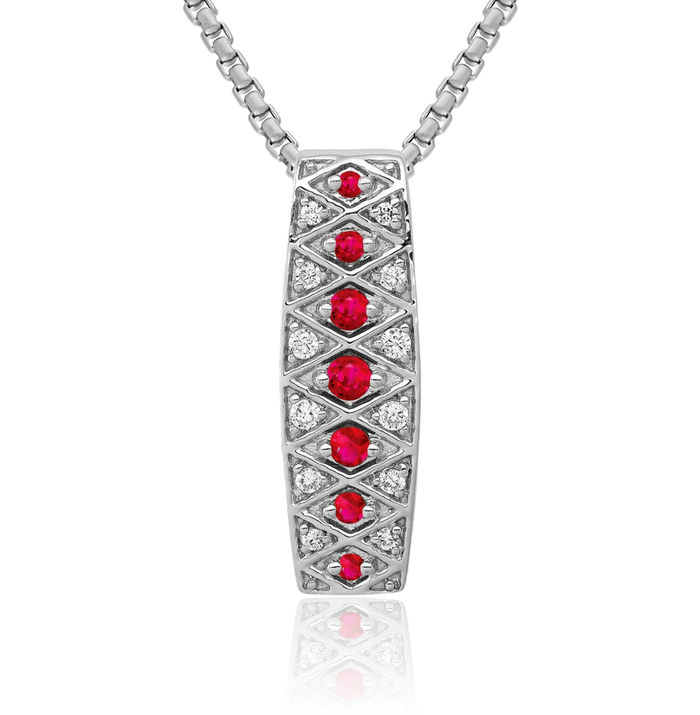 14K Solid White Gold Lab Diamond Red Ruby Chain Necklace Gemstone Pendant Charm