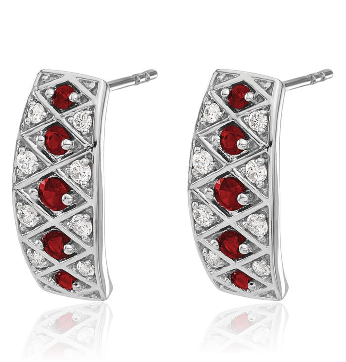 14K Solid White Gold Lab Diamond Red Ruby Drop Dangle Line Bar Studs Gemstone Stud Earrings July Birthstone Jewelry