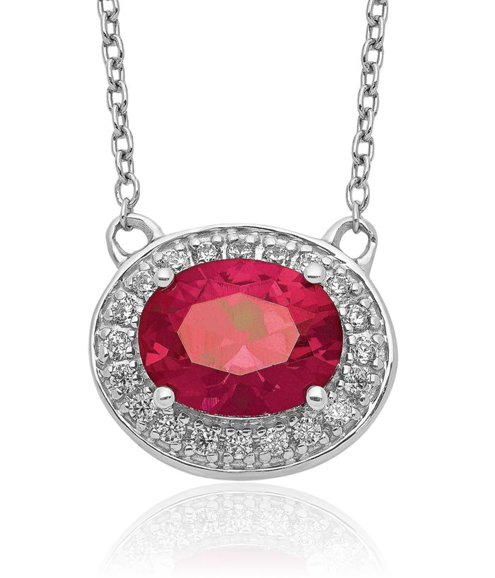 14K Solid White Gold Lab Diamond Red Ruby Necklace